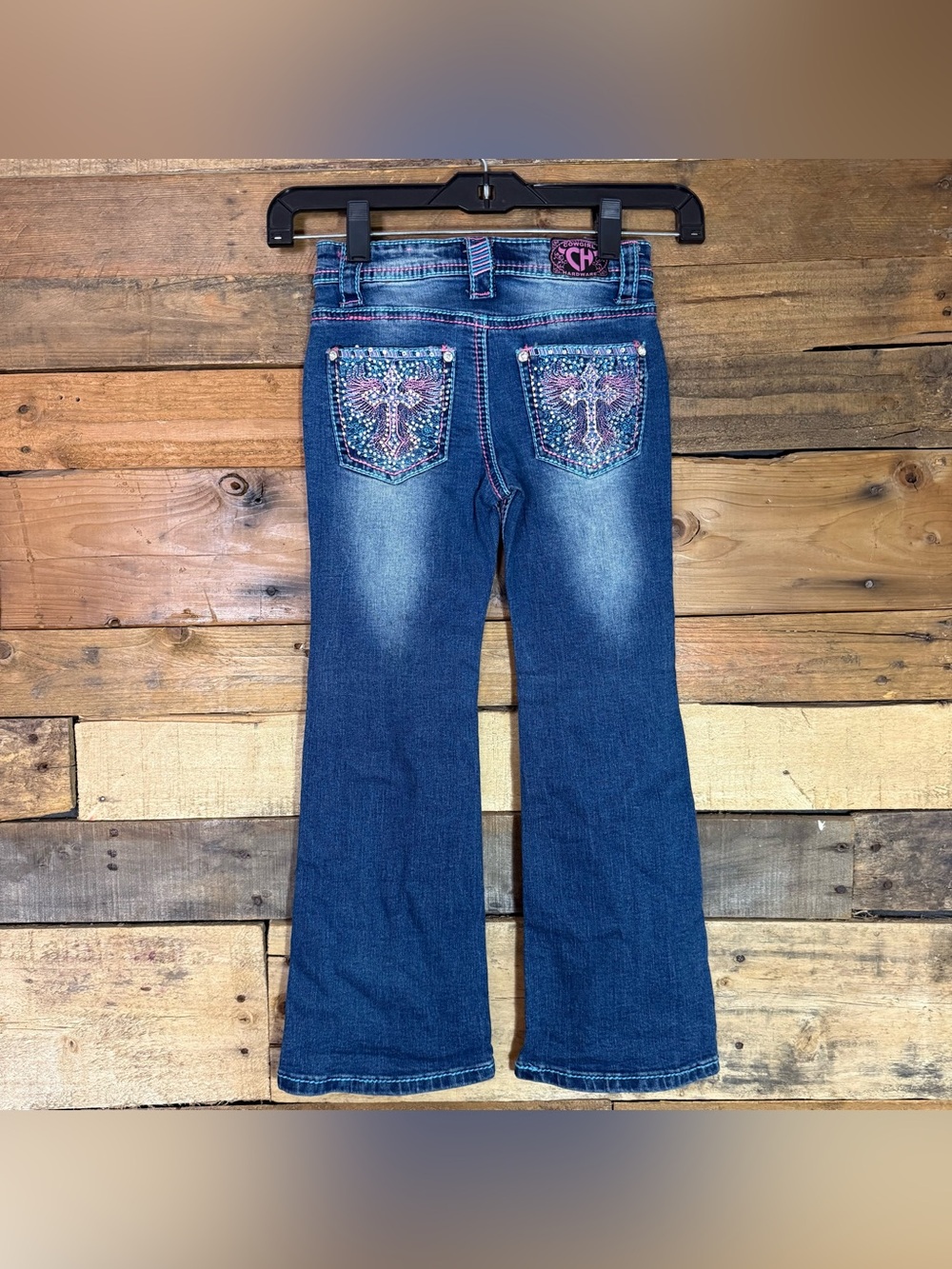 Cowgirl Hardware Youth Girl's WESTERN JEANS w/ PINK CROSS AND WINGS 6T
